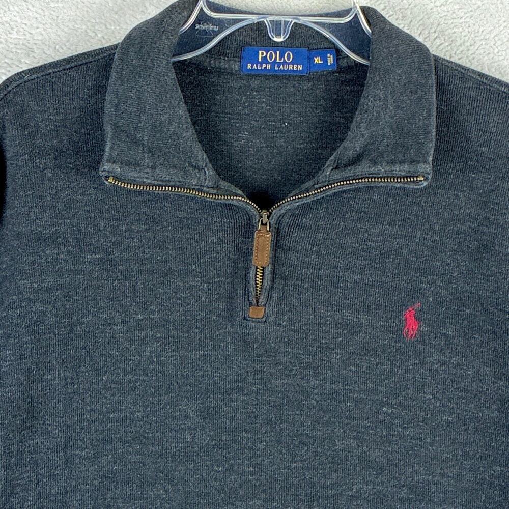 Polo Ralph Lauren 1/4 Zip Pullover Sweater Mens XL Charcoal Gray Red Pony Preppy